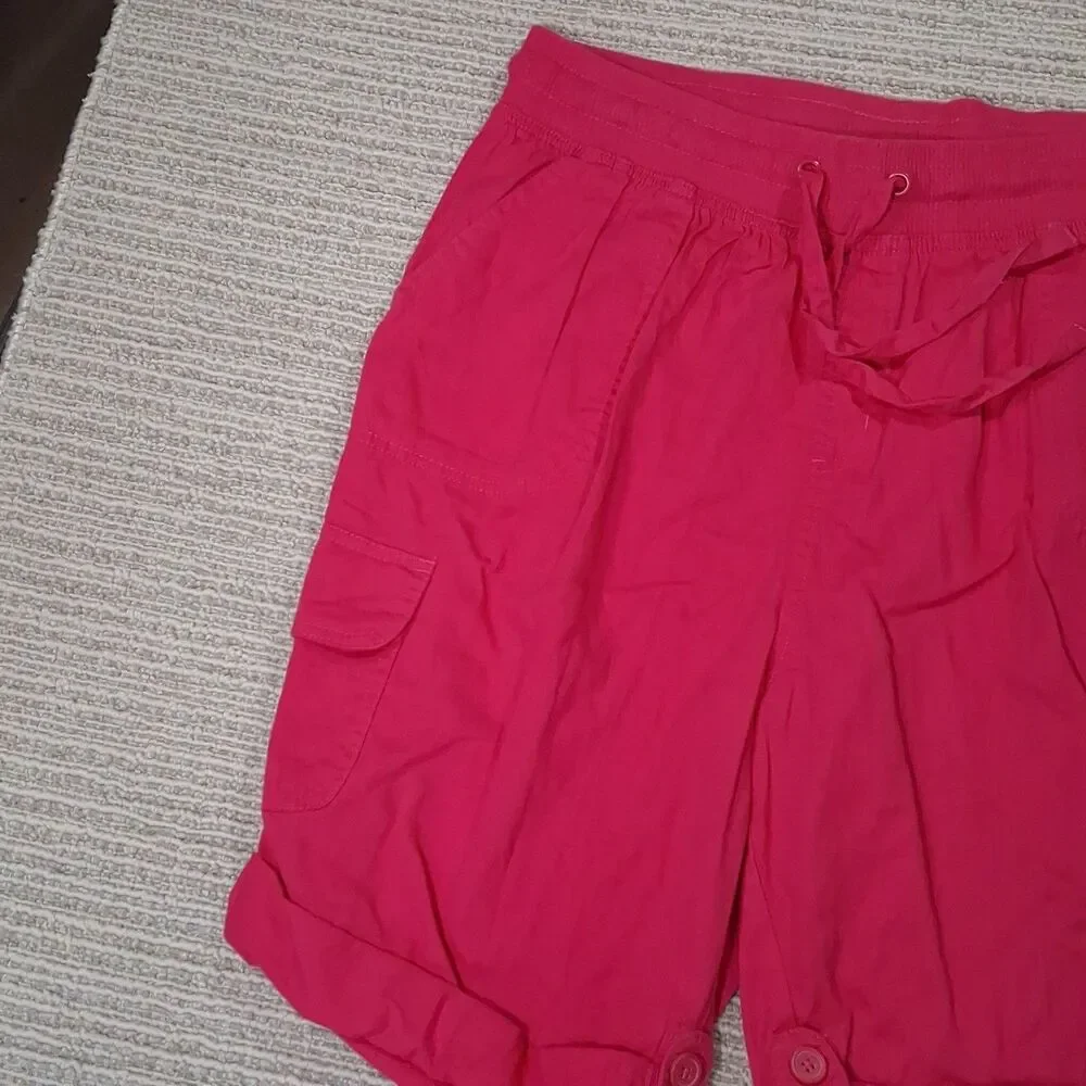 WOMAN WITHIN SHORTS 14W PINK CARGO DRAWSTRING ELASTIC WAIST CASUAL COTTON... - Picture 7 of 12